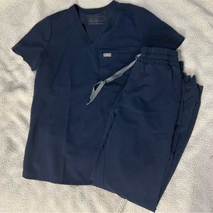 Figs navy blue Catarina top and high waisted Zamora jogger scrub pants set XS